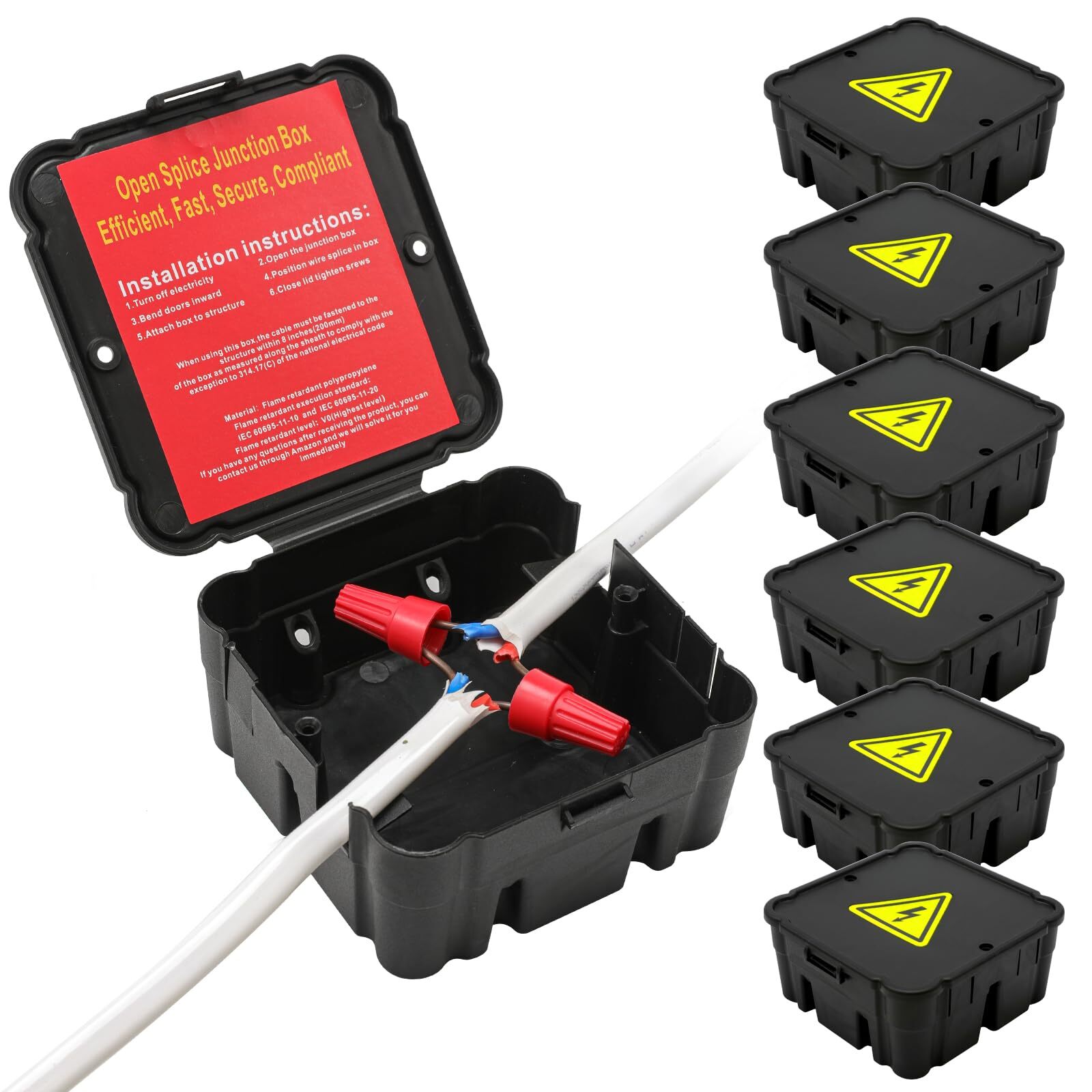 Open Splice Junction Box 6 Pack One-Piece Junction Box Splice Box. Repair Ope...
