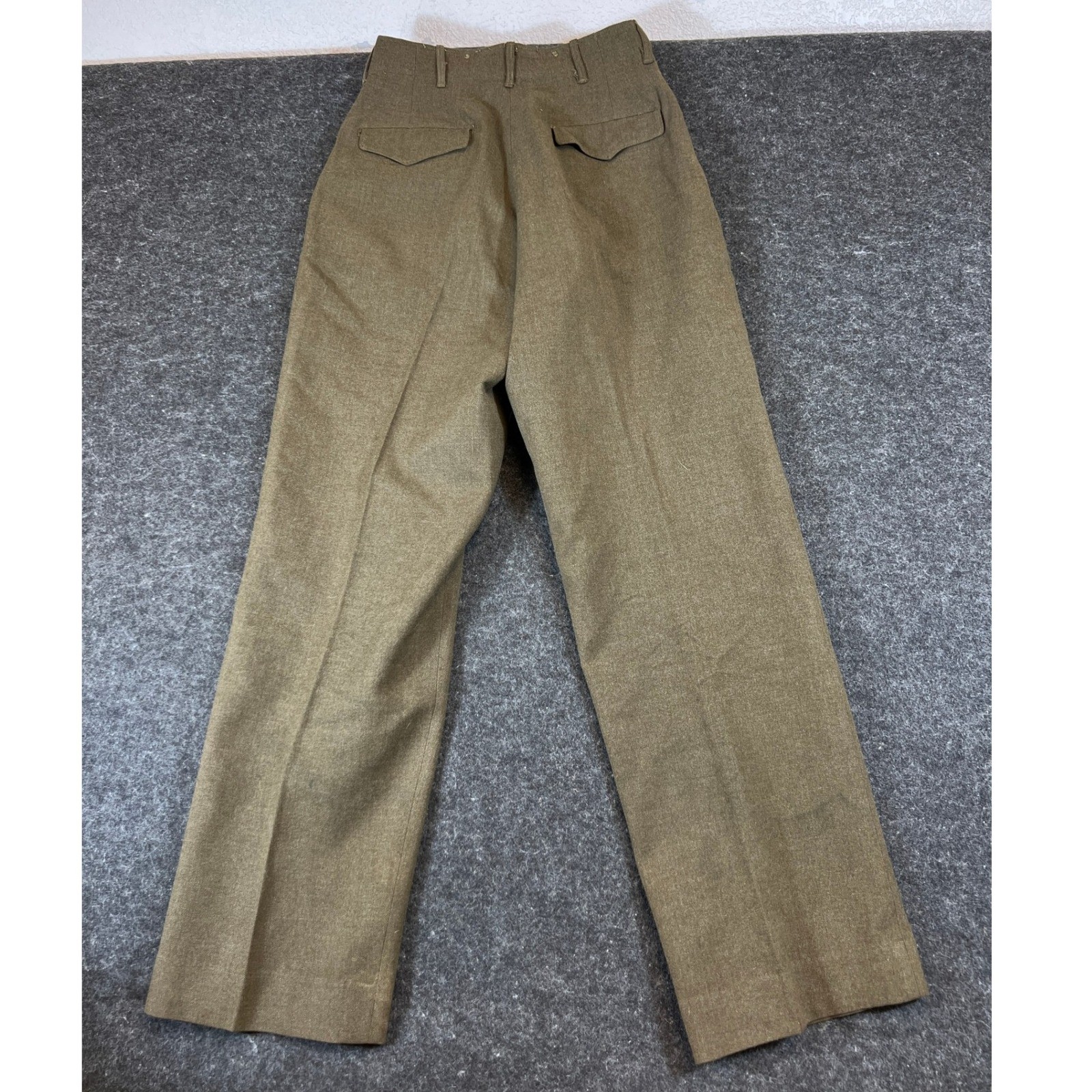 Vintage 40s US Military Wool Field Trousers Olive Drab High Waist Pants W29 L33