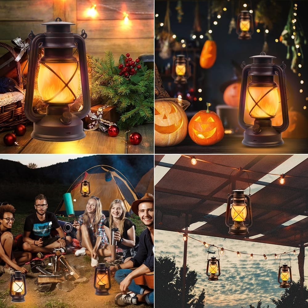 2 Pack USB Rechargeable Vintage Lanterns with Remote Control & 4 Lighting Modes