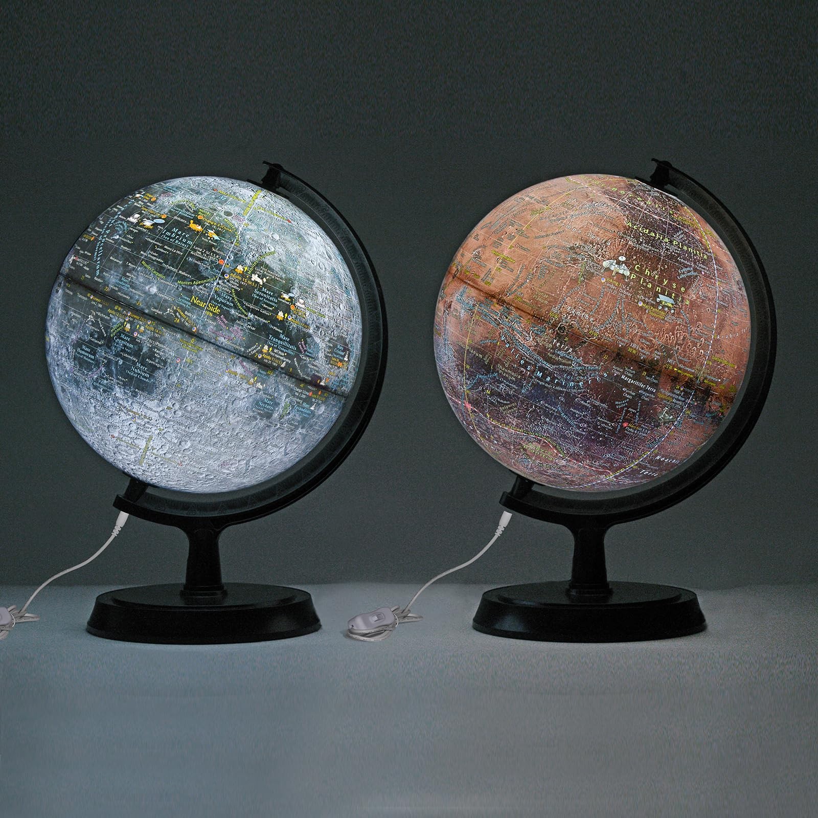 Explorer Set Illuminated Moon Lamp Mars Globe 24cm 9.5" 2MRI-24 Moon/Red Mars