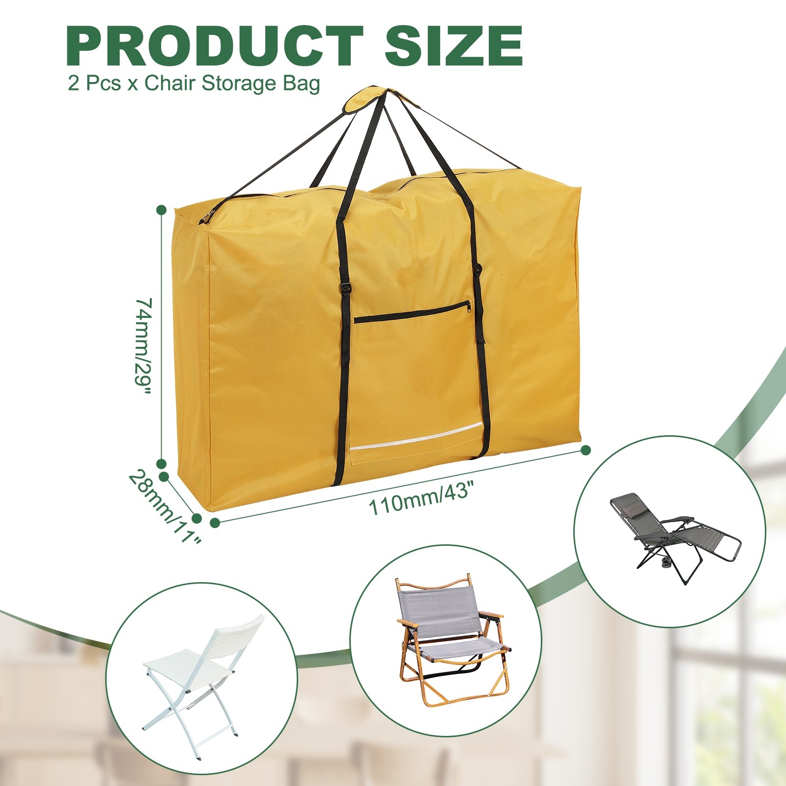 2Pcs 600D Folding Table Storage Bag with Handle 43" x 29" x 11" Yellow