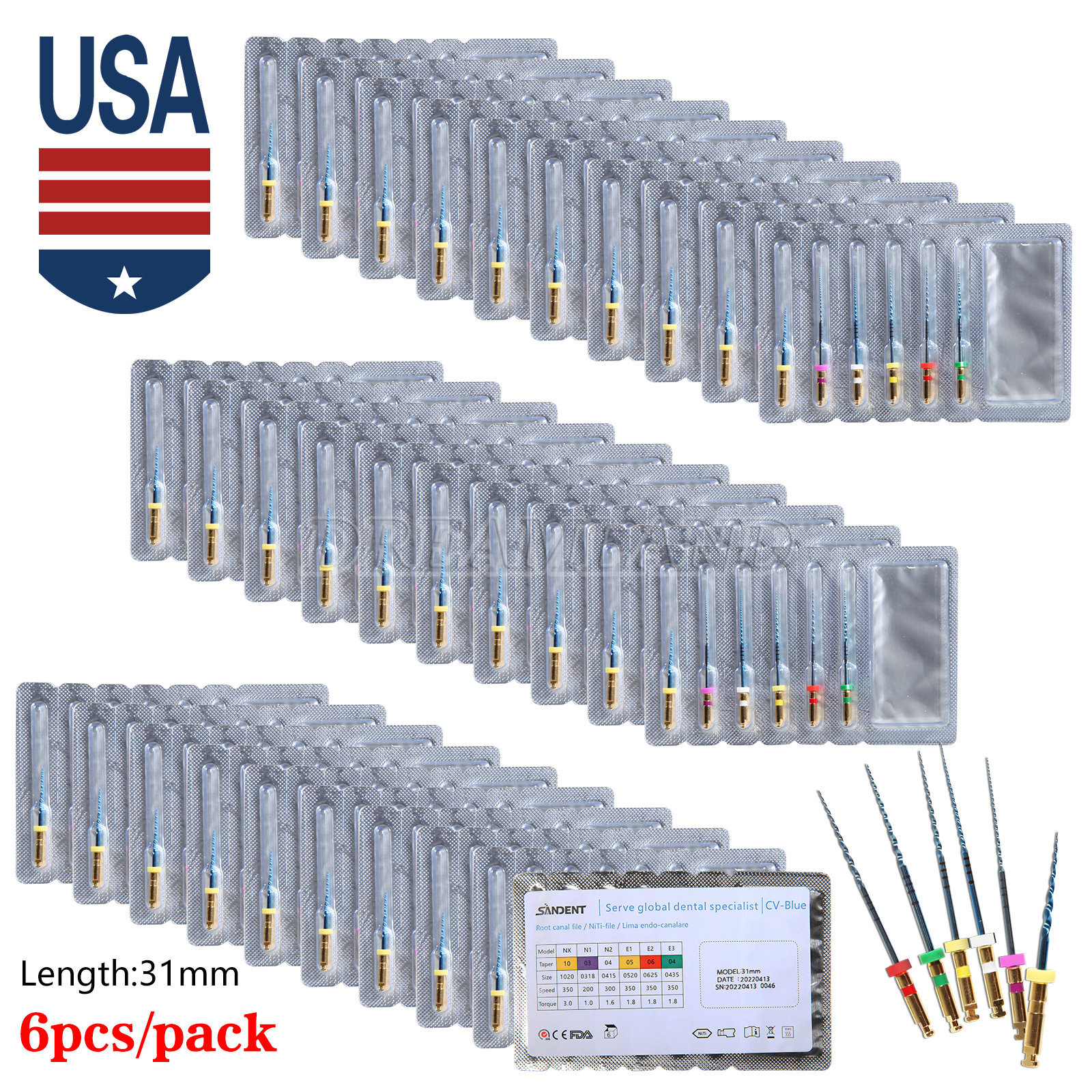 1-100 packs Dental Endodontic NITI Rotary Files File Engine Use 31mm USA