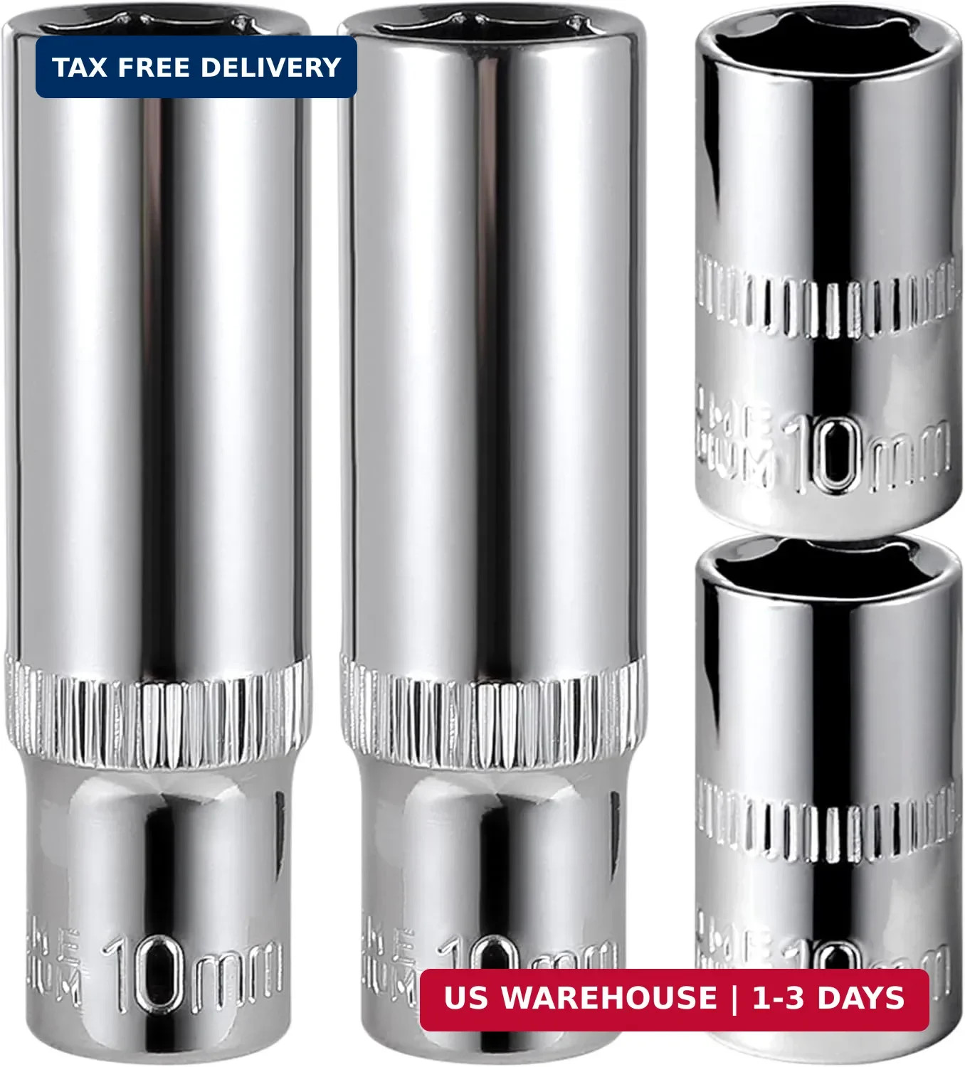 4-Piece 10mm Socket Set, 1/4-Inch Drive, 6-Point, Deep *2 & Shallow *2 Sockets,