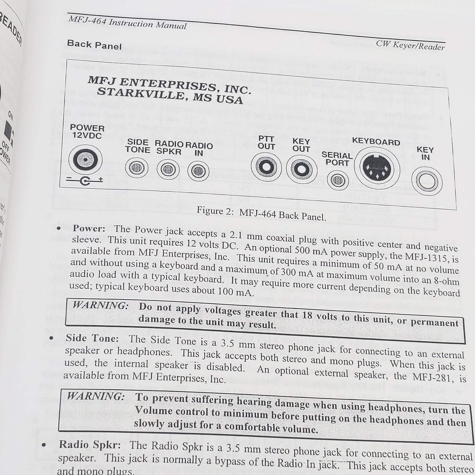 MFJ-464 CW Keyer/Reader Original MFJ Manual