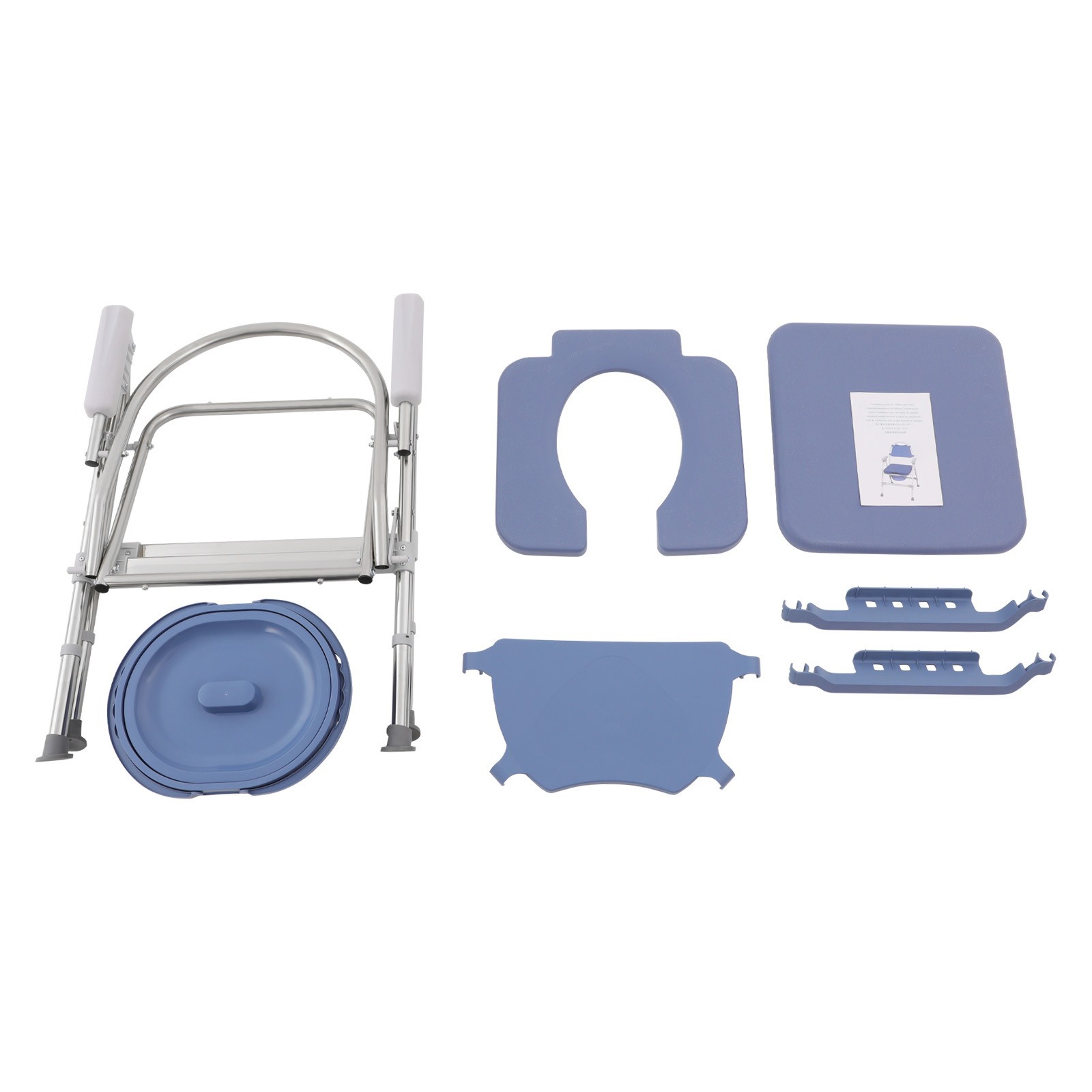 Toilet Chair With Padded Seat Plate And Toilet Bucket, Foldable Toilet ChairBlue