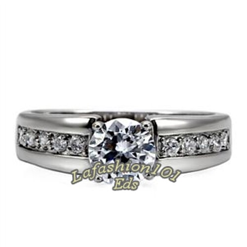 Classic 1 Carat Round CZ Women's 316 Stainless Steel Wedding Engagement Ring