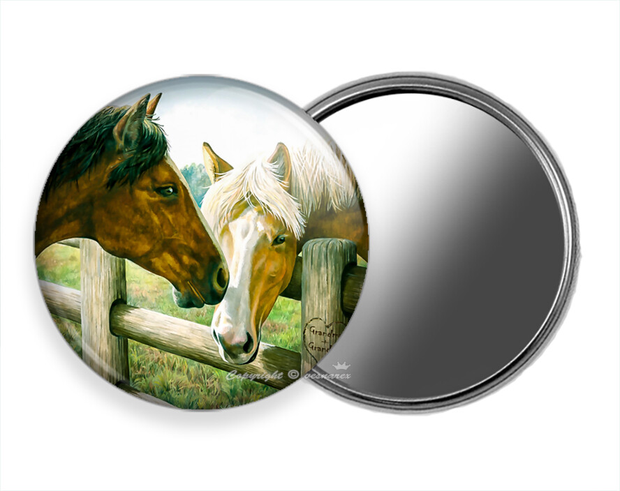 AMERICAN COUNTRY FARM HORSES IN LOVE KISSING NEW POCKET HAND PURSE MAKEUP MIRROR