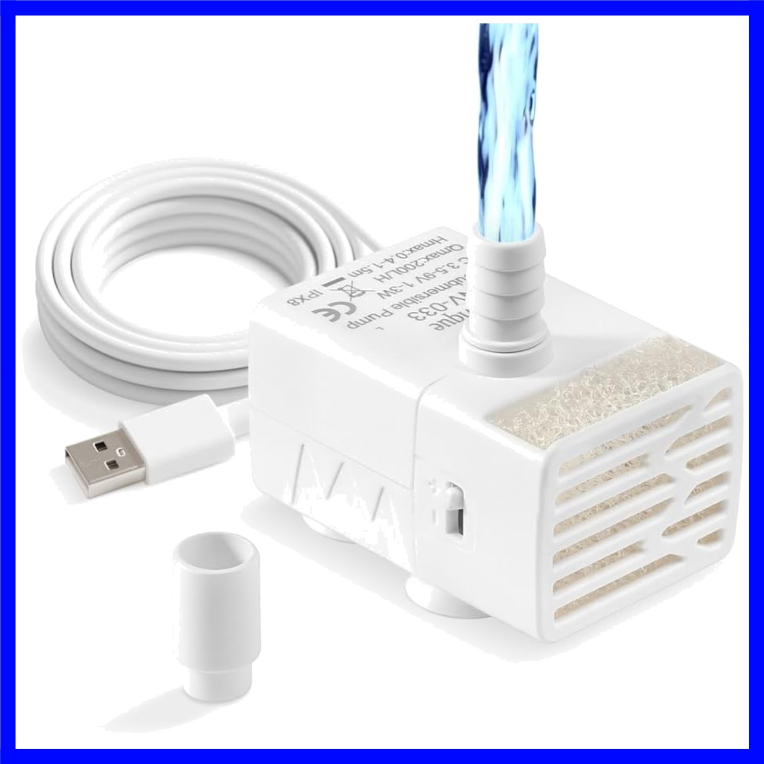 200L/H Submersible Water Pump Ultra Silent USB Small Fountain Pump with 2 Noz...