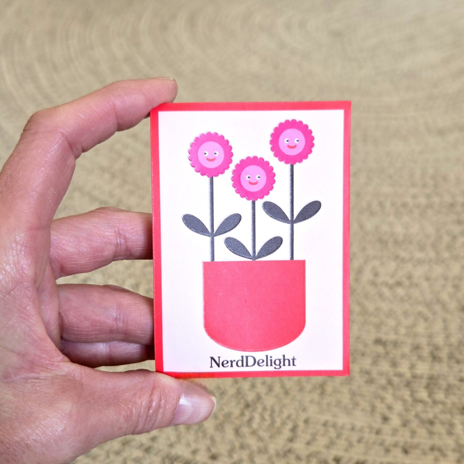 ACEO Happy Flowers Art Card Sticker Collectors 2.5x3.5 in Handmade
