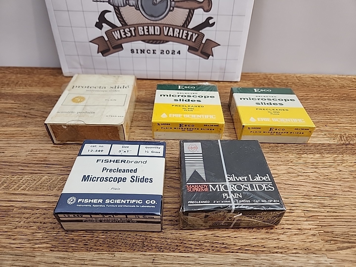 NOS Plain Microscope Slides, Esco, Fisher, Silver Label, Protecta, Precleaned