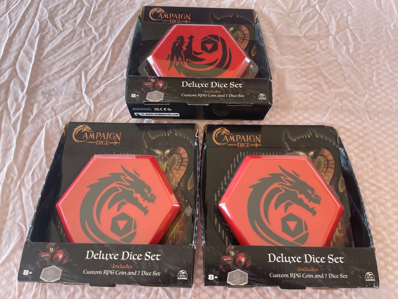 Campaign Dice Deluxe Set w/ RPG Coin & Storage Tray , Set of 3, Manuf Sealed