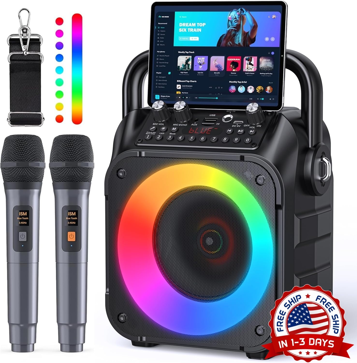 Máquina De Karaoke Para Adultos Y Niños Altavoz Bluetooth Con 2 Micrófonos NUEVO
