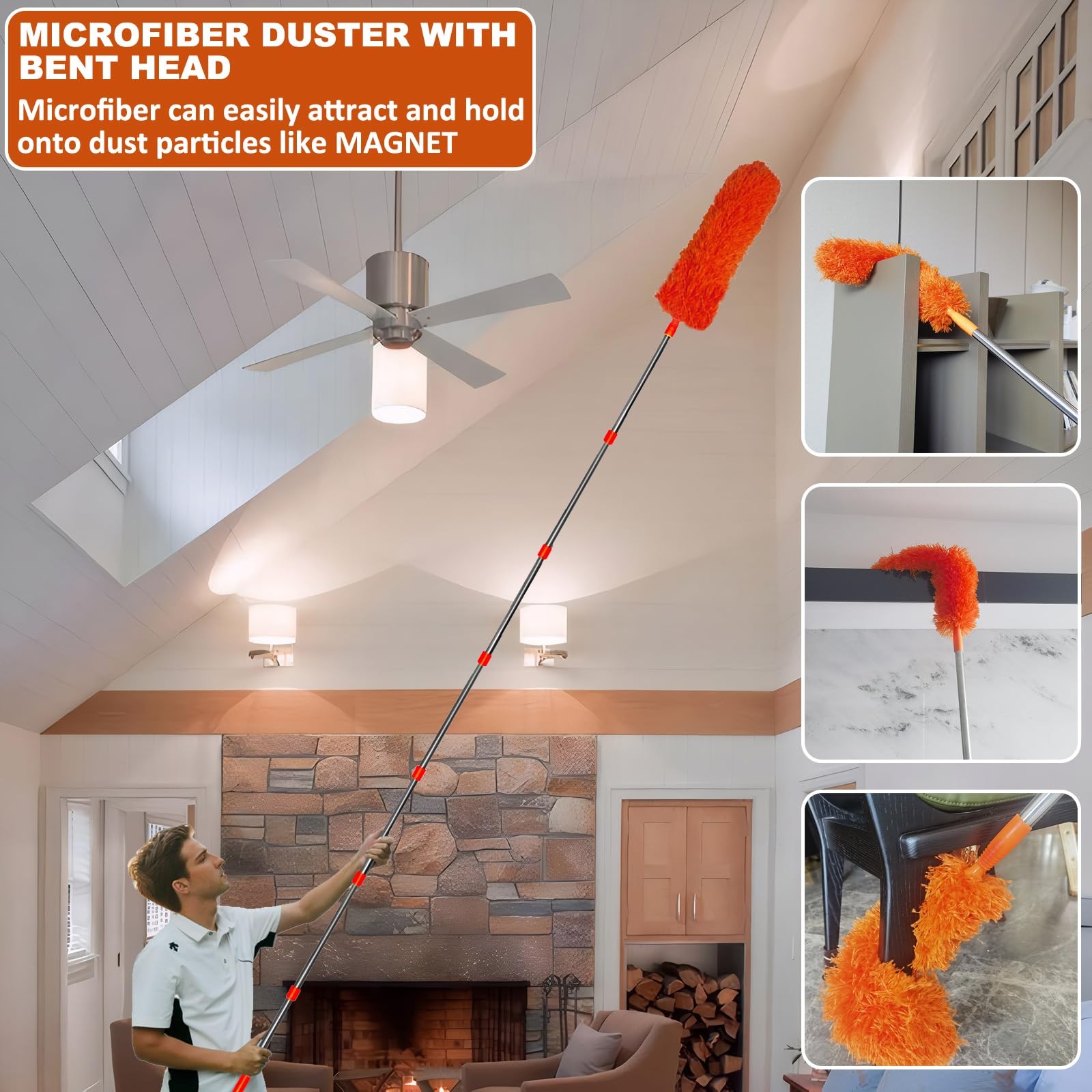 20ft High Reach Duster Kit - Extension Pole, Window Washer Squeegee