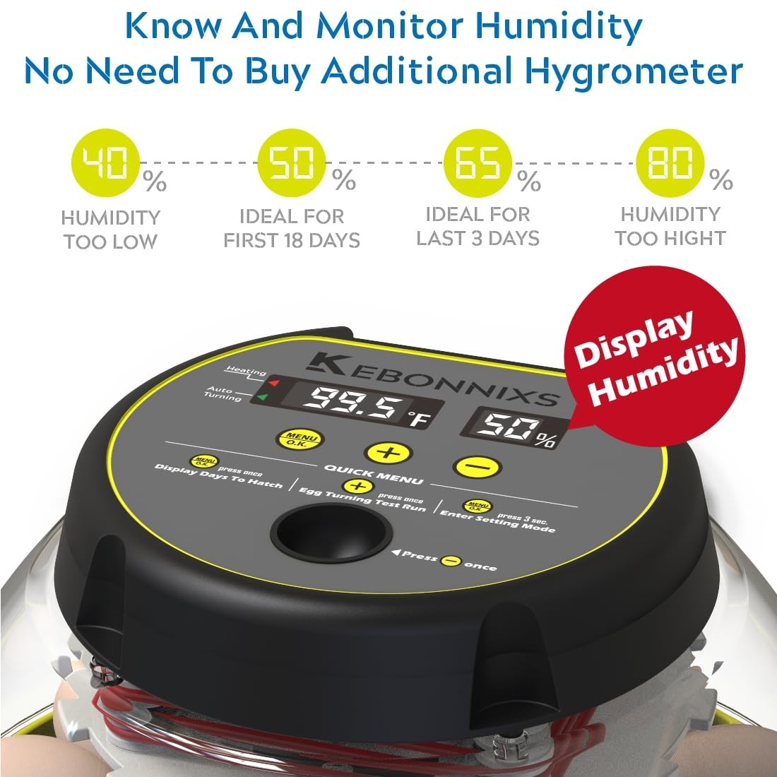 12 Egg Incubator with Humidity Display, Automatic Egg Turner, Built-in Egg Ca...