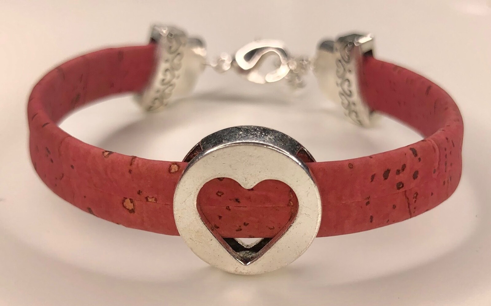 Natural Cork Bracelet, Vegan Wood Bracelet, Cork Jewelry, Heart Charm