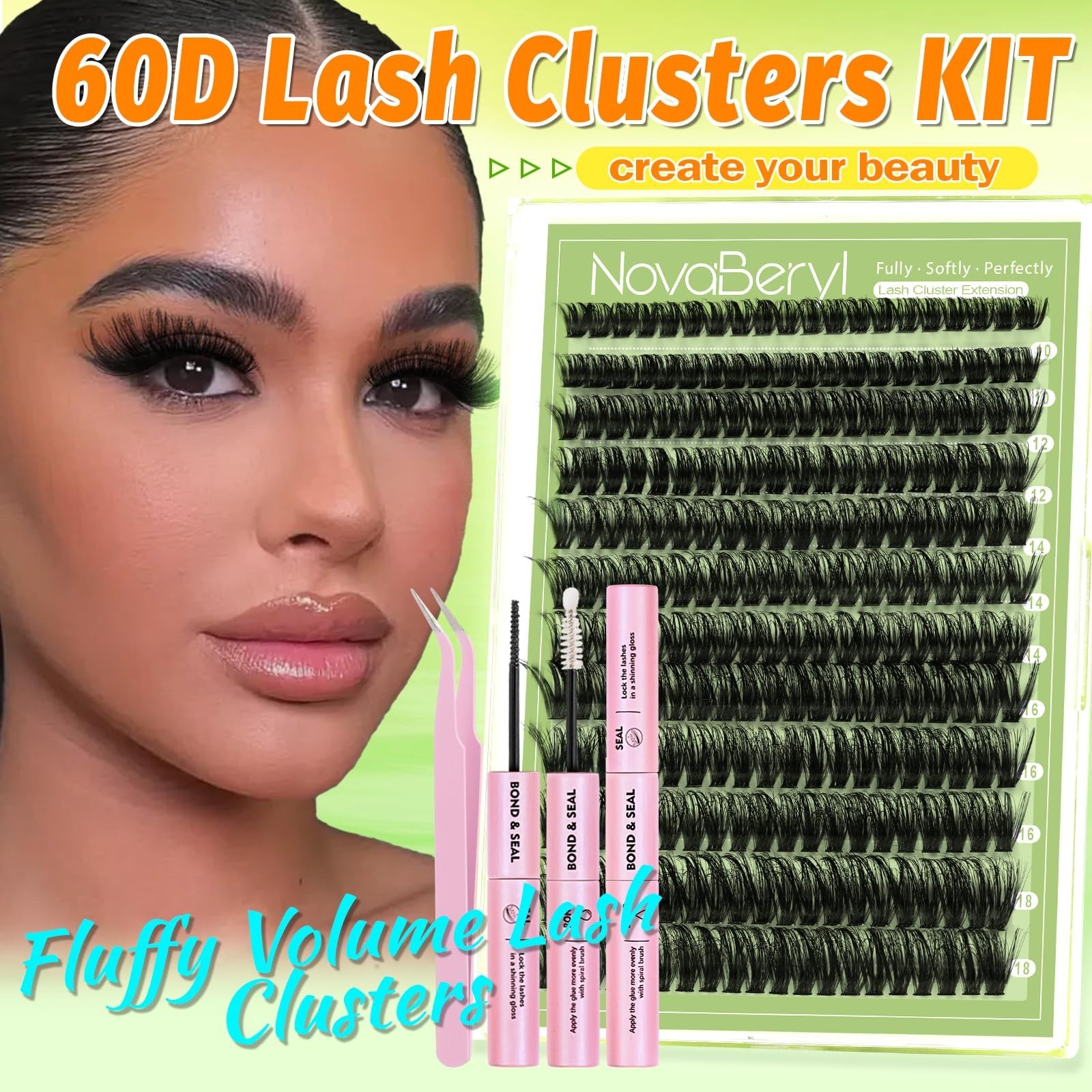 Fluffy Lash Clusters Kit 60D Eyelash 3D 240 count (Pack of 1), Black