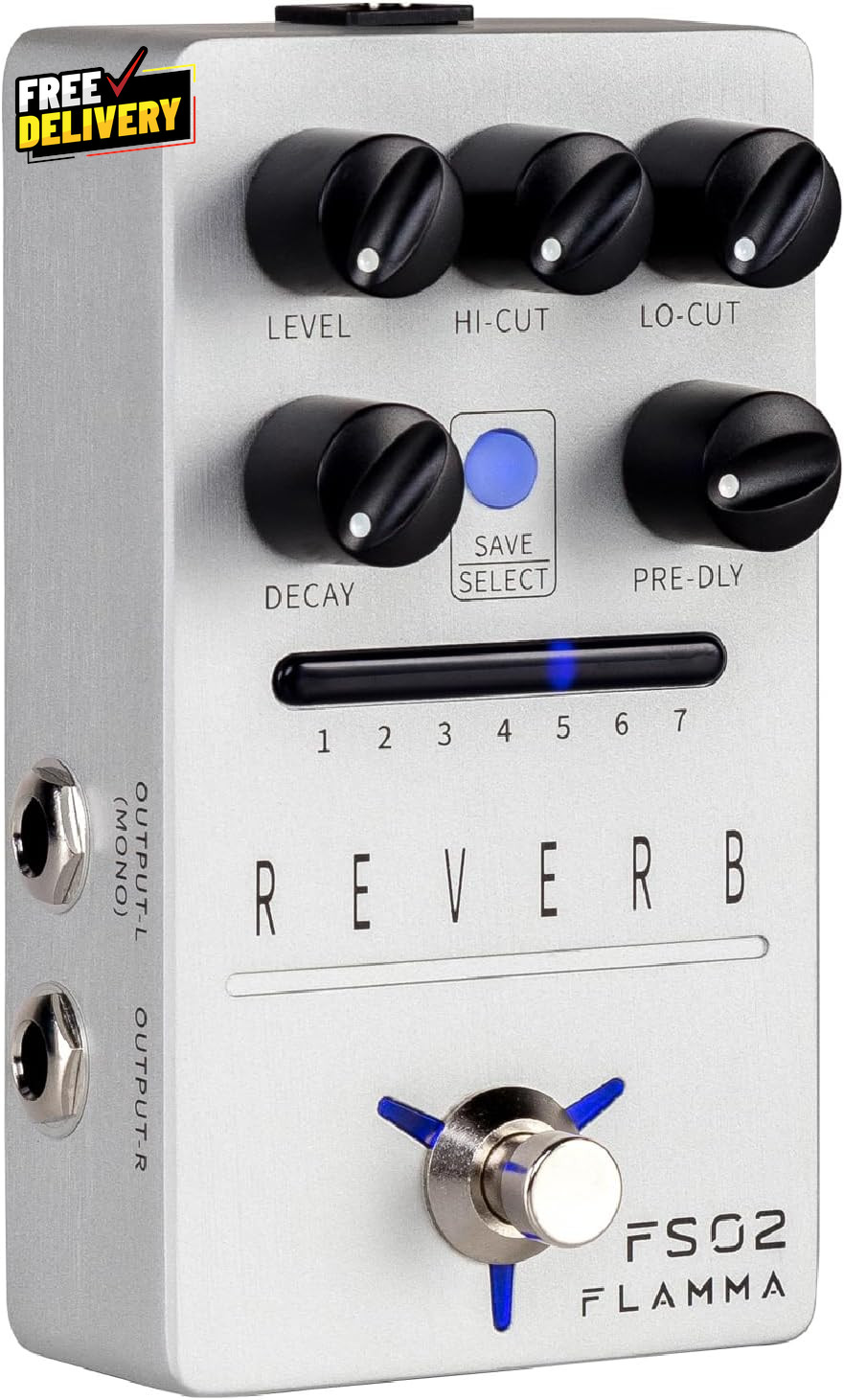 FS02 Reverb Pedal Stereo Guitar Effects with 7 Storable Preset Slots 7 Reverb...
