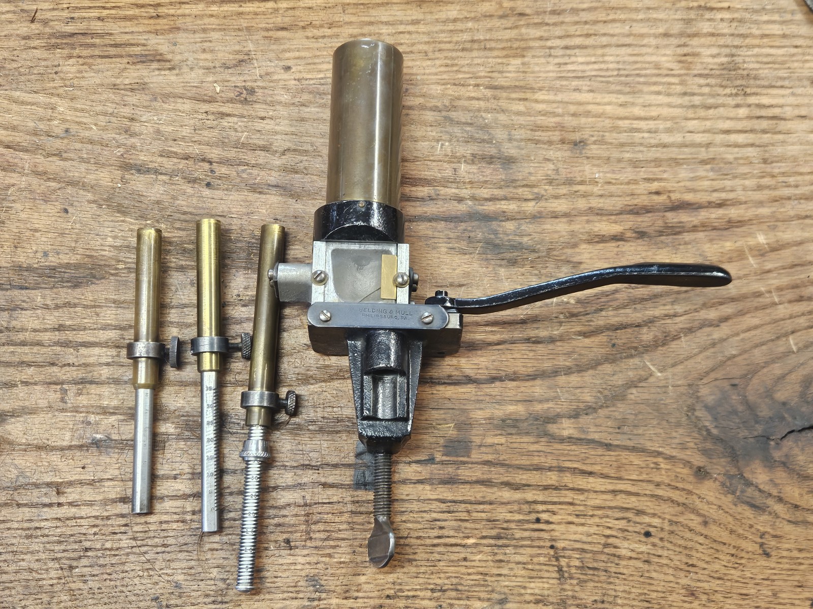 VINTAGE BELDING & MULL VISIBLE BLACK POWDER MEASURE with DROP TUBES