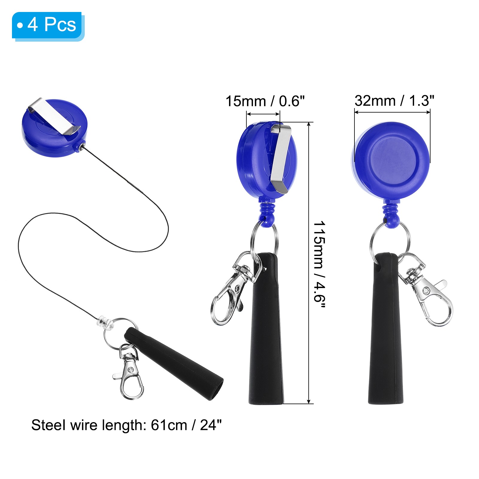 Retractable Pen Holder, 4pcs Pull Pen Pencil Holder Elastic Silicone, Blue
