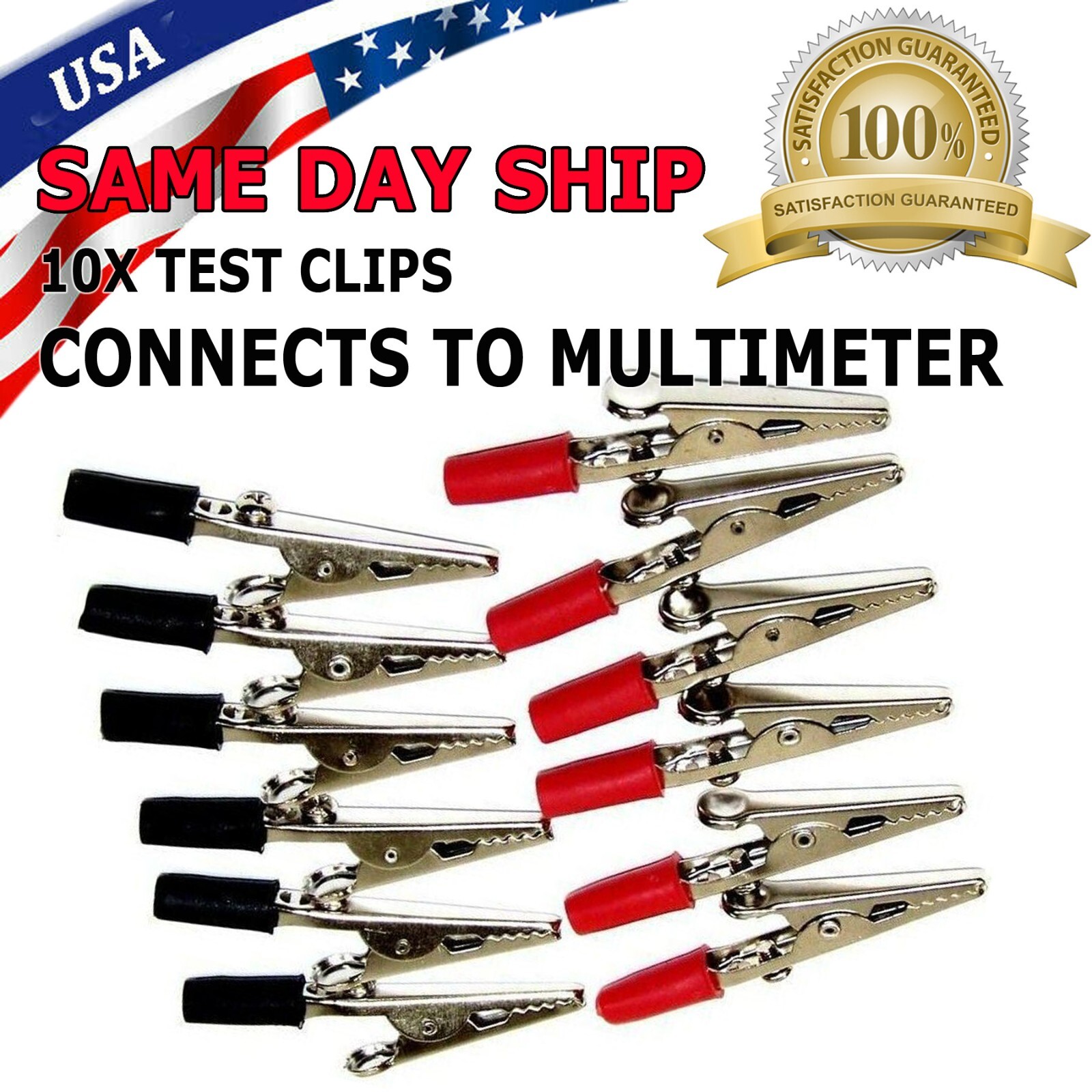 10 Pcs Electrical Test Clamps Insulated Metal Alligator Clips with Red & Black