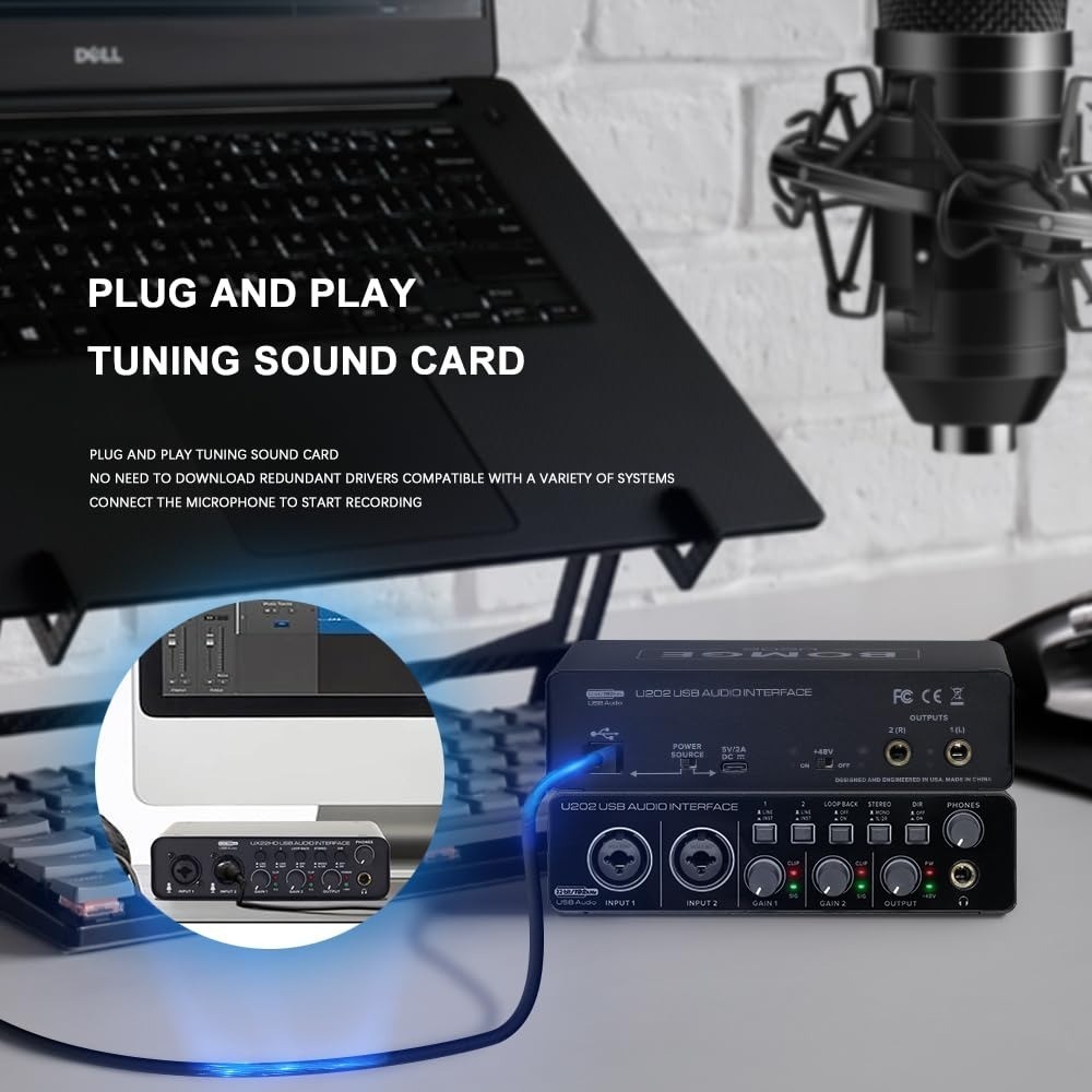 BOMGE U202 USB Audio Interface 2 Channels 192kHz for Recording & Streaming