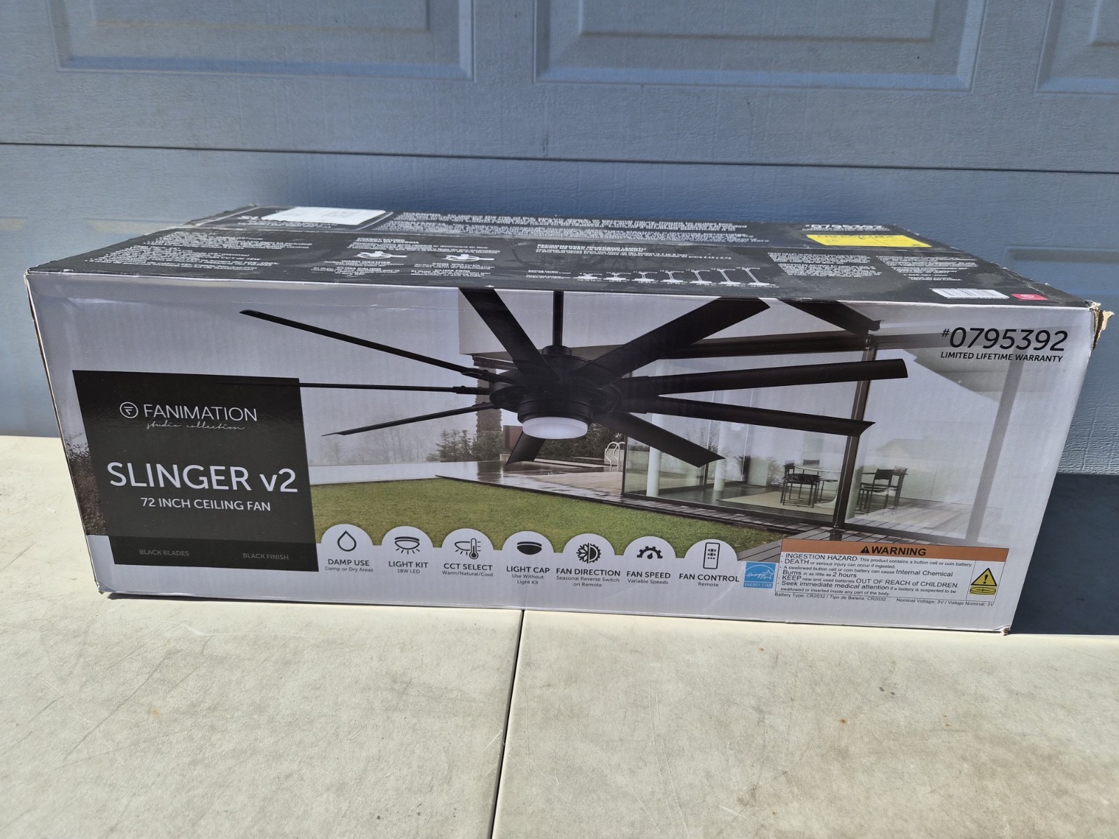 Fanimation Slinger v2 72-in Ceiling Fan with LED Light and Remote Control -Black