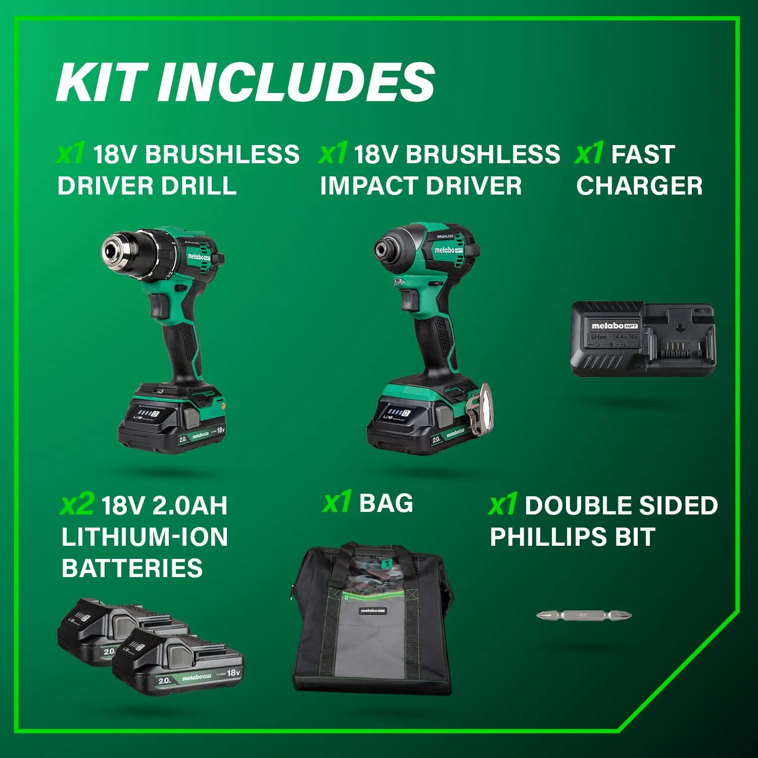 Metabo HPT KC18DEXQB 18V Driver Drill Impact Driver Combo Kit 2 Batteries