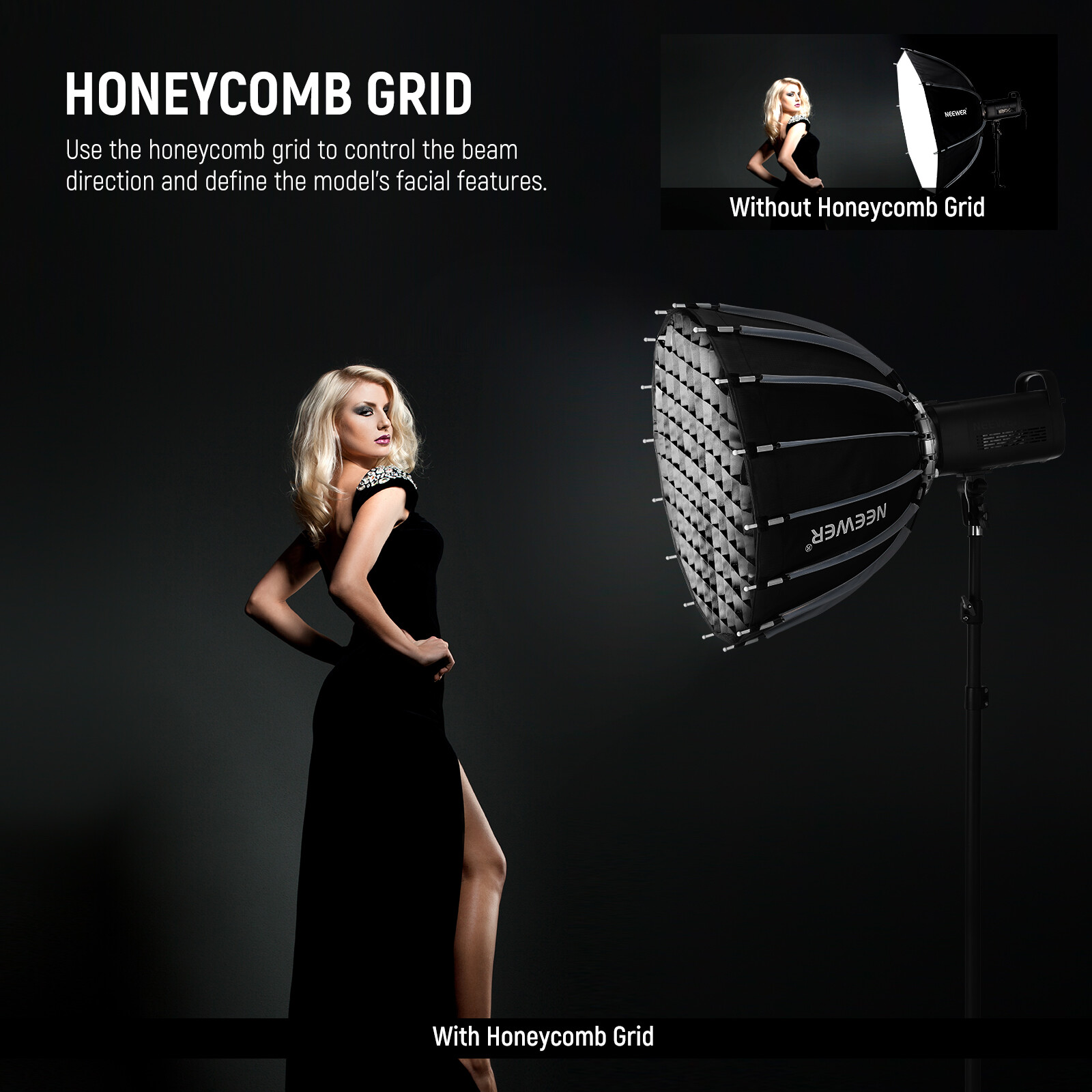 NEEWER 21.7'' Parabolic Softbox Bowens Mount,Quick Release with Diffusers