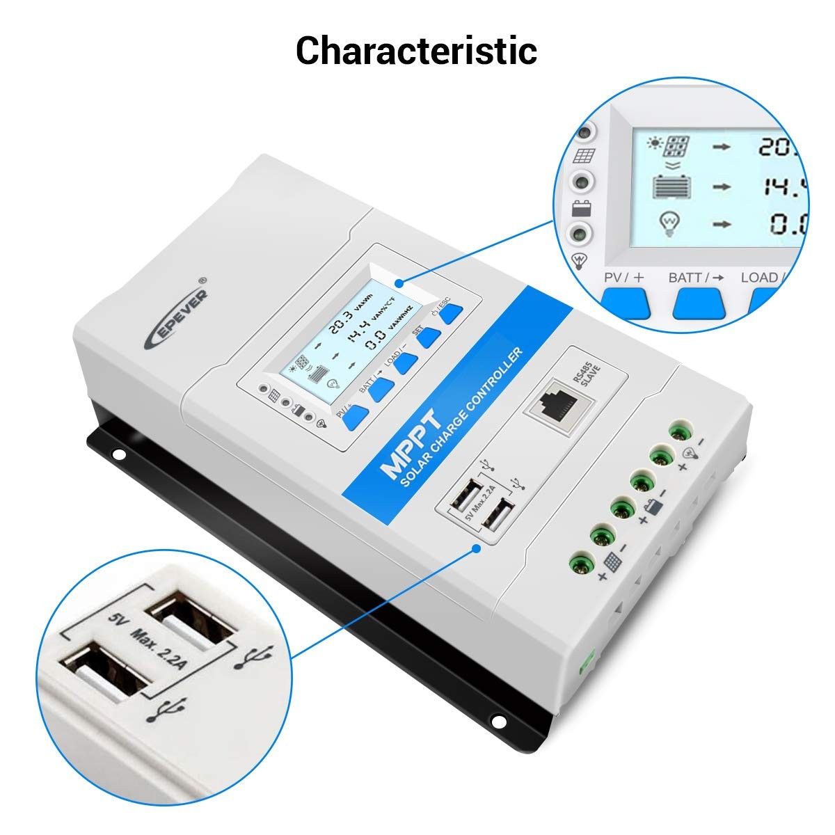 Epever 30A Mppt Solar Charge Controller 12V/24V Auto Solar Panel Charge