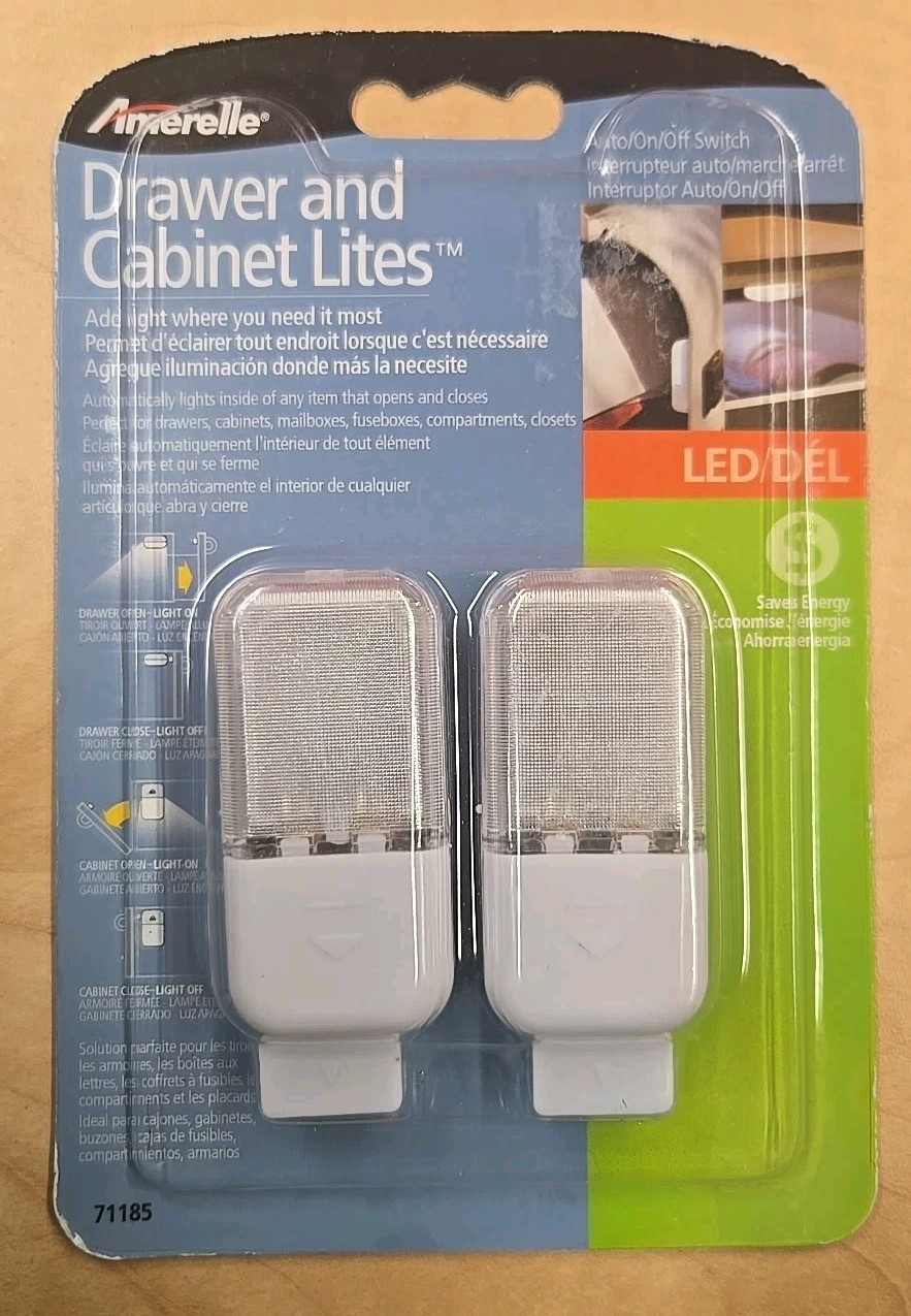 NIB! Amerelle 71185 LED Drawer and Cabinet Lites 2-Pack, White