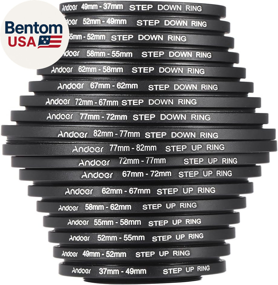 ® 18Pcs Step Up/Step down Lens Filter 37 49 52 55 58 62 67 72 77 82Mm Metal Adap