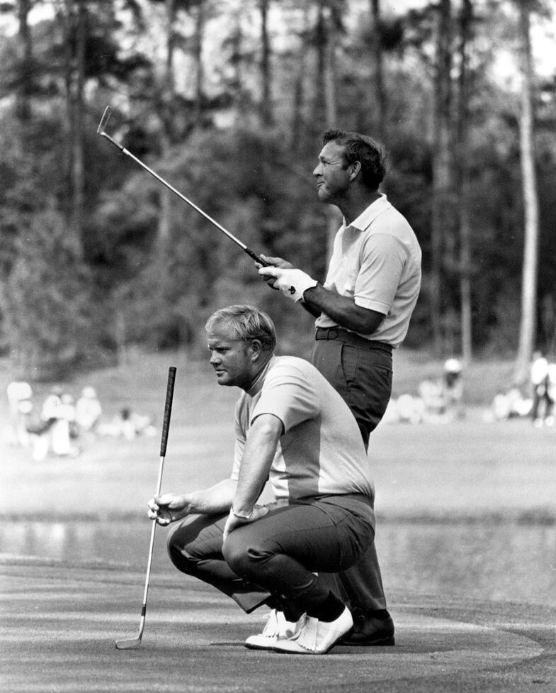 ARNOLD PALMER & JACK NICKLAUS 8X10 PHOTO GOLF PICTURE B/W