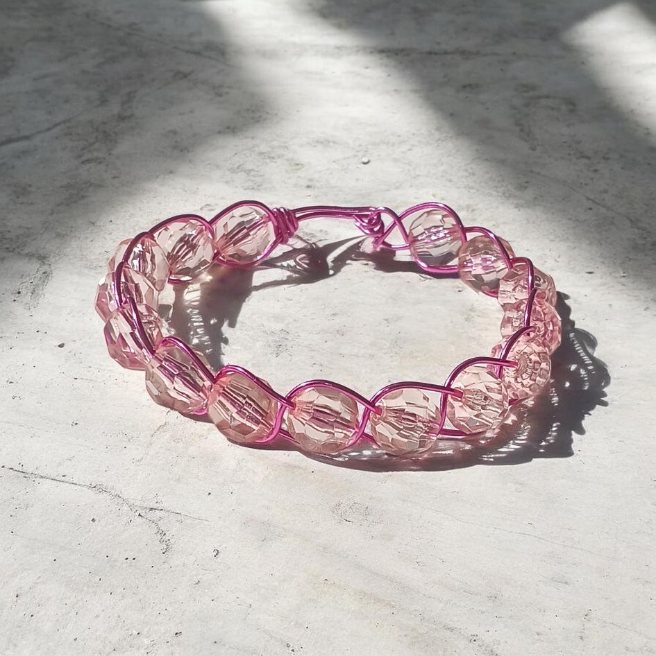 26151 Handmade Pink Wire Wrapped Bracelet For Women