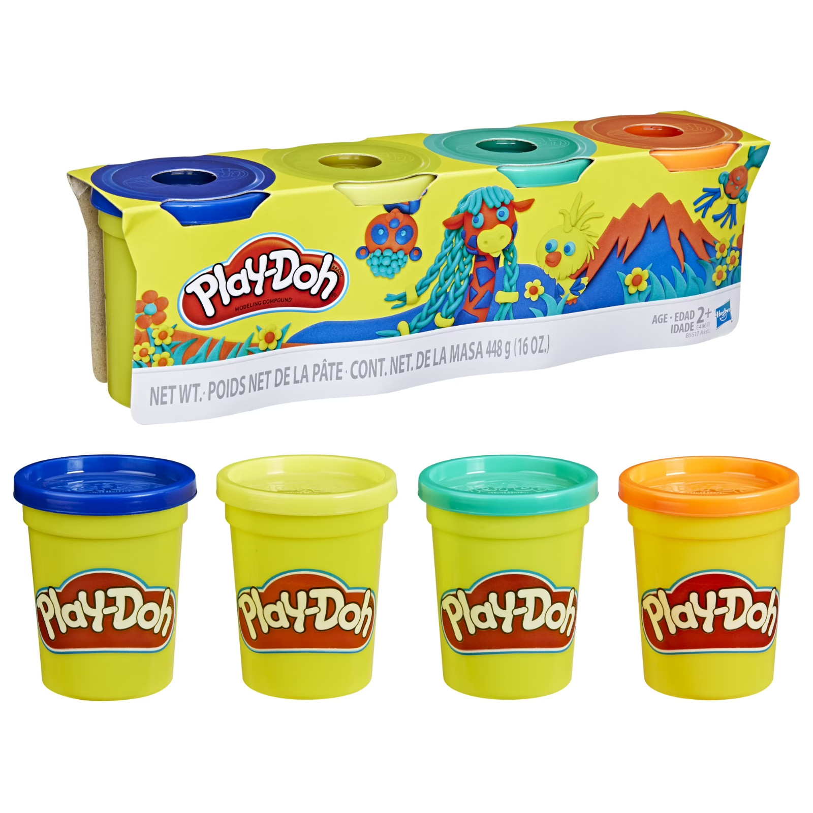 Play-Doh 4-Pack Wild Colors 4oz Cans (Blue, Green, Orange) Non-Toxic Kids Dough