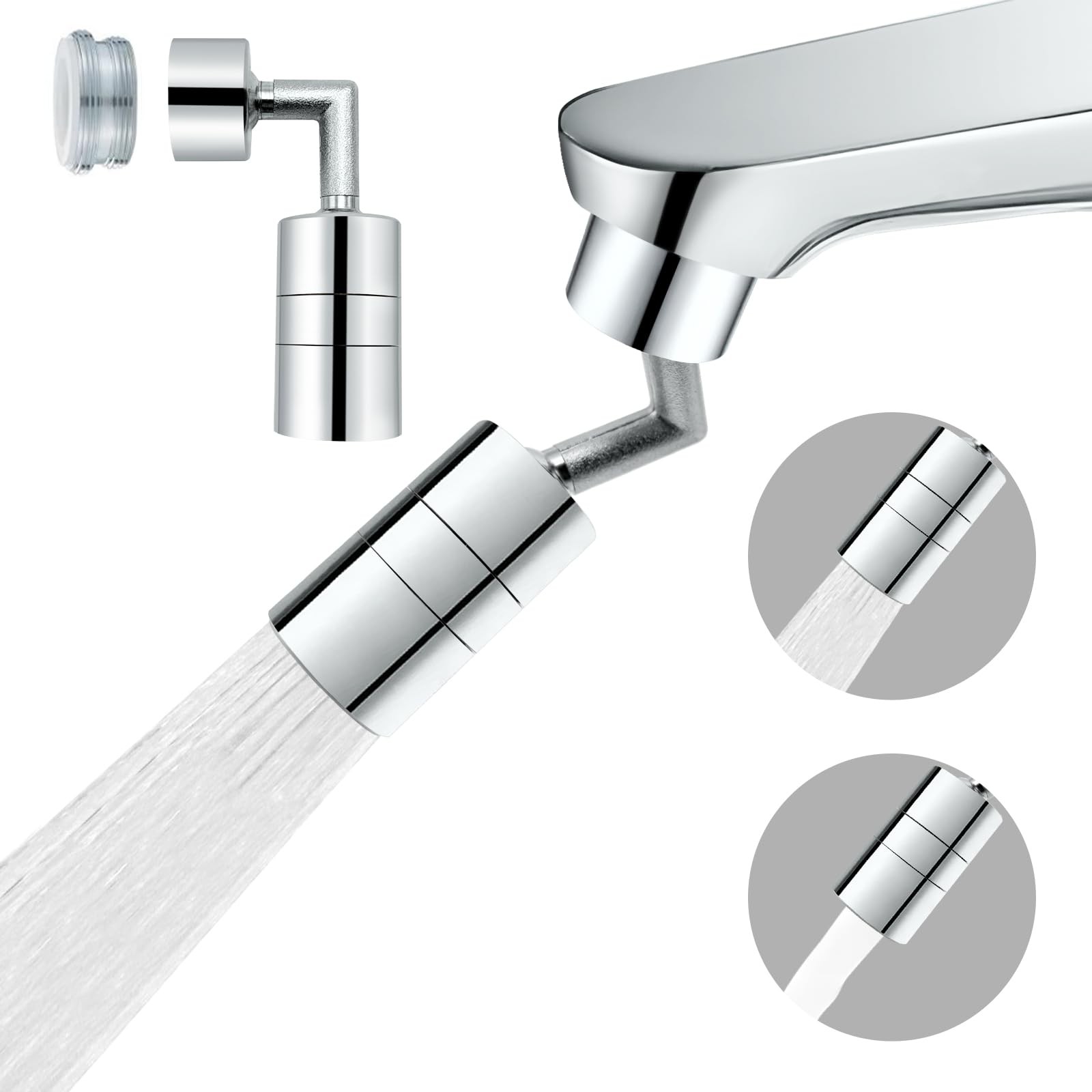 720° Rotating Water Controller 2-Flow Sink Attachment 55/64" Chrome Extender