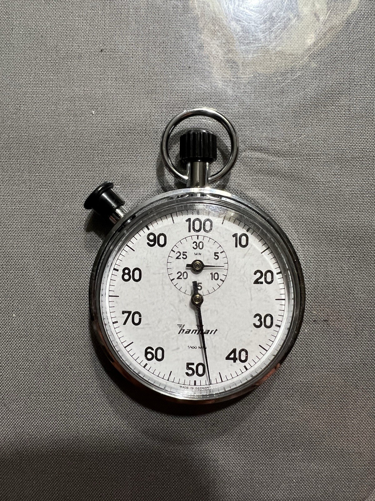 Hanhart Vintage 1/100 MIN Mechanical Wind Up Stopwatch Made in Germany