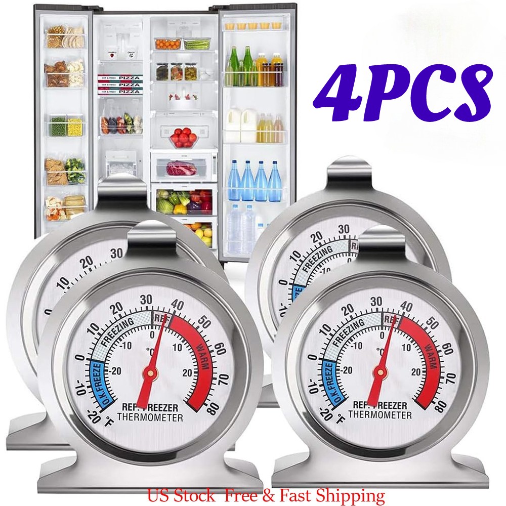4 Pack Refrigerator Freezer Thermometer Large Dial Analog Thermometer