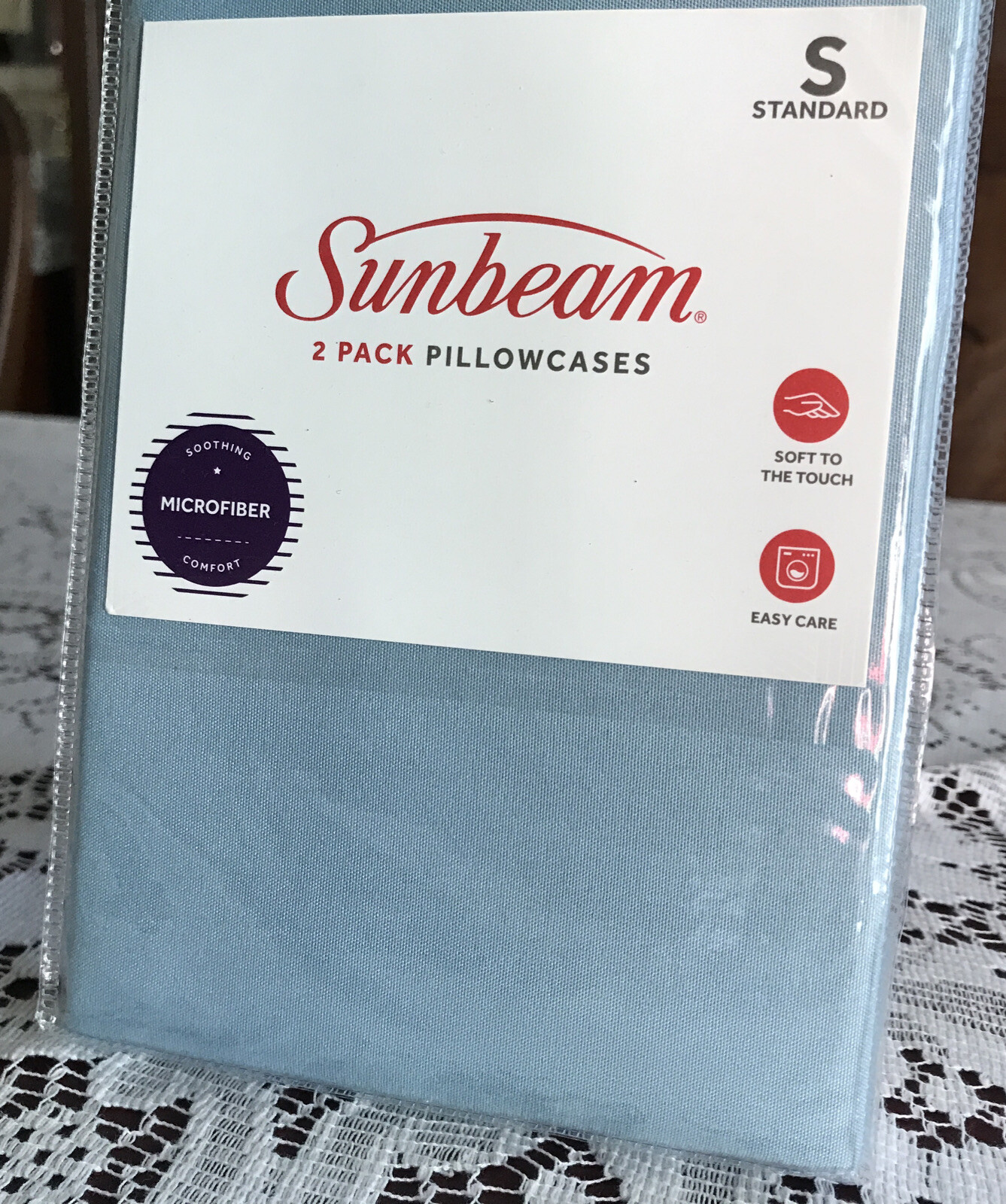 Sunbeam 2 Pack Standard Microfiber Pillowcases 20 X 30”  STERLING BLUE New
