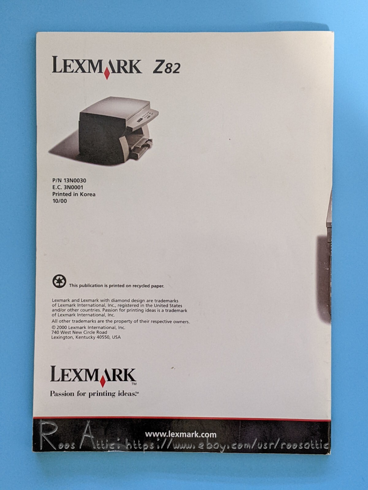 Lexmark Z82 User Guide / Manual / CD-ROM Install Software For Windows 2000