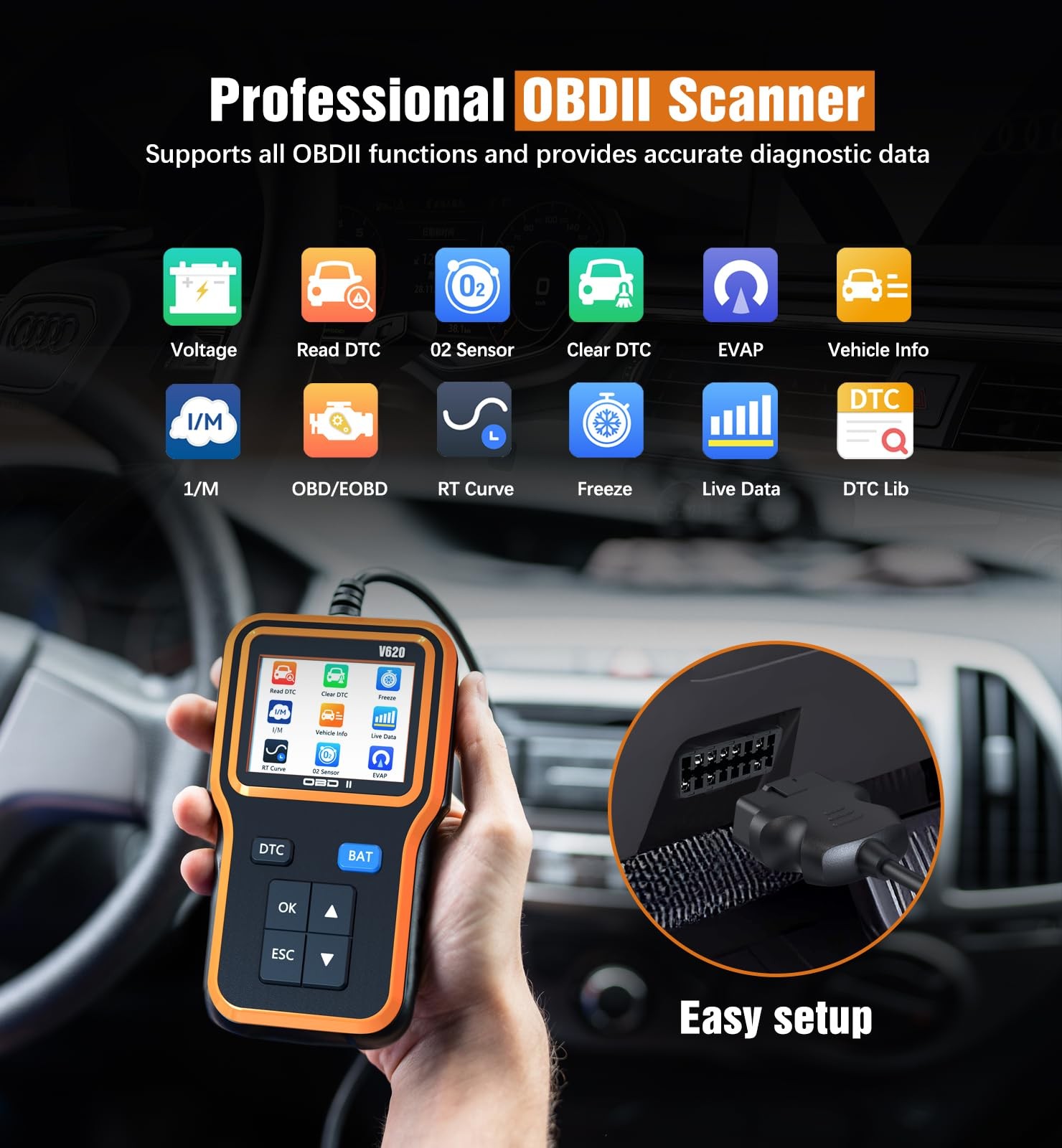 OBD2 Scanner Battery Tester - Read Clear Engine Codes for All Vehicles