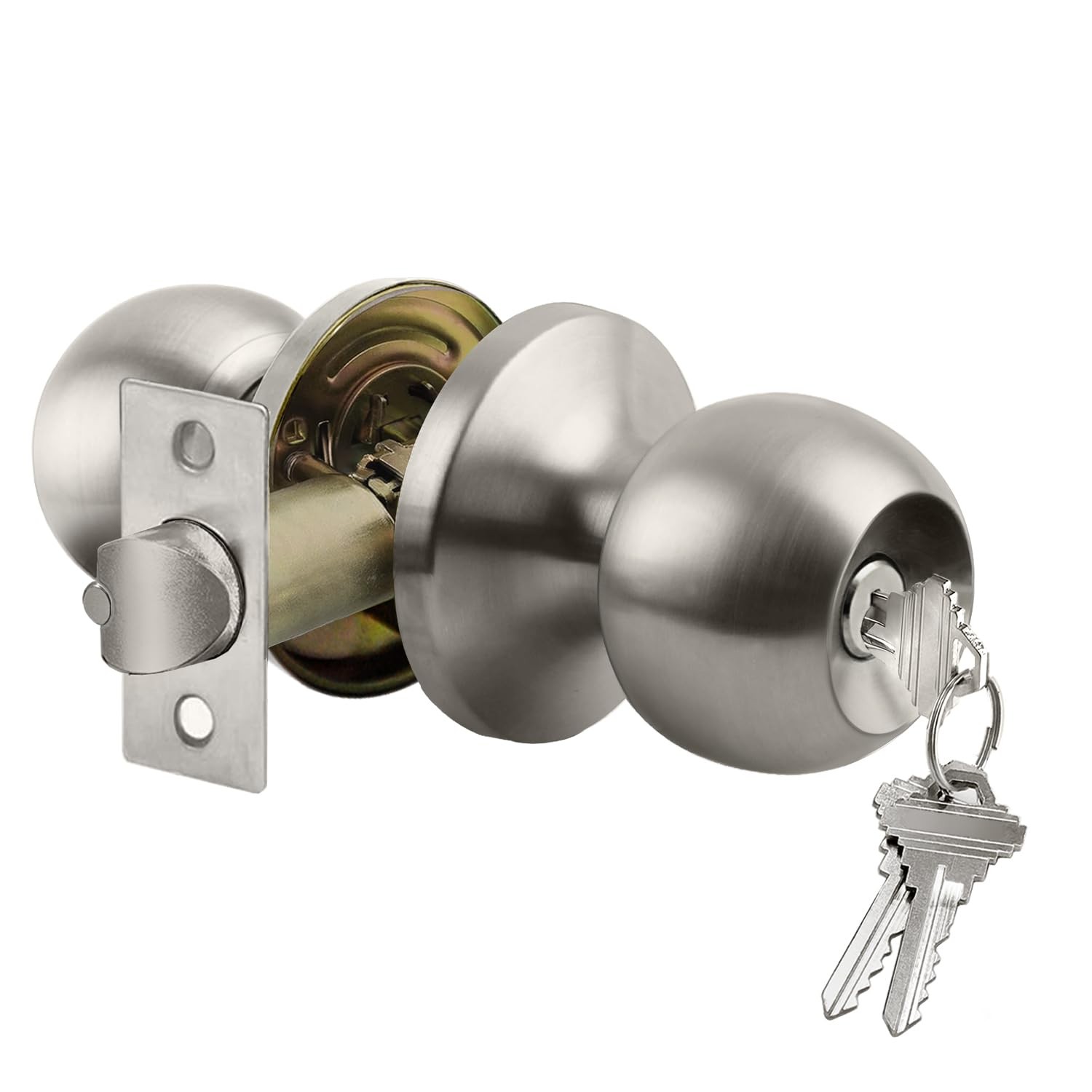 BESTTEN Keyed Entry Door Knob with Lock, Interior and 1 Pack, Satin Nickel
