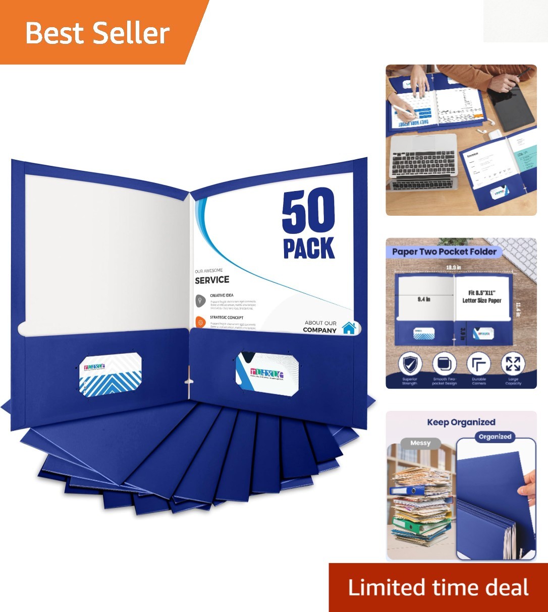 Durable Letter Size Two-Pocket Folders (50 Pack) - Versatile Document Storage