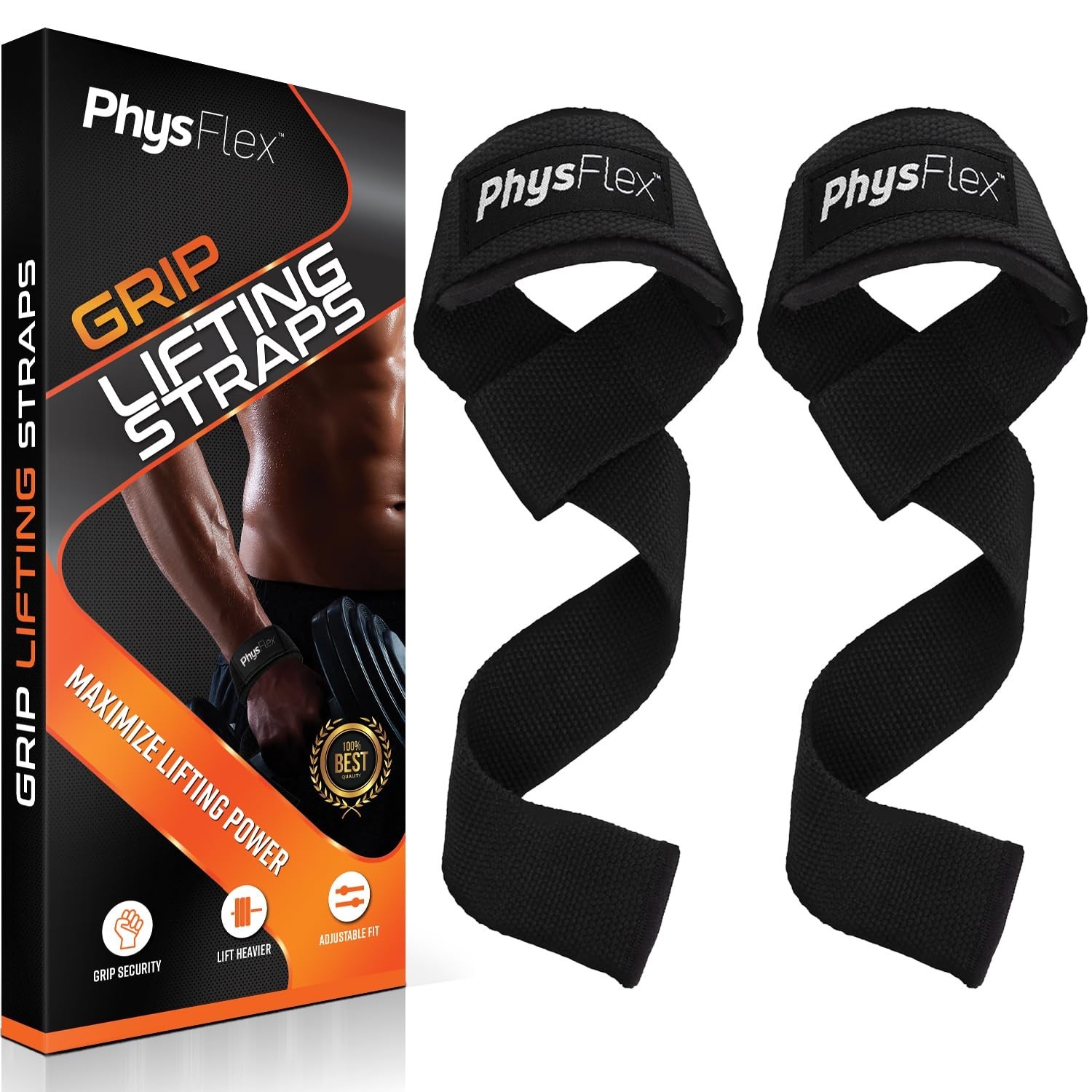 Grip Lifting Straps for Weightlifting and Strength Training, Premium Cotton a...