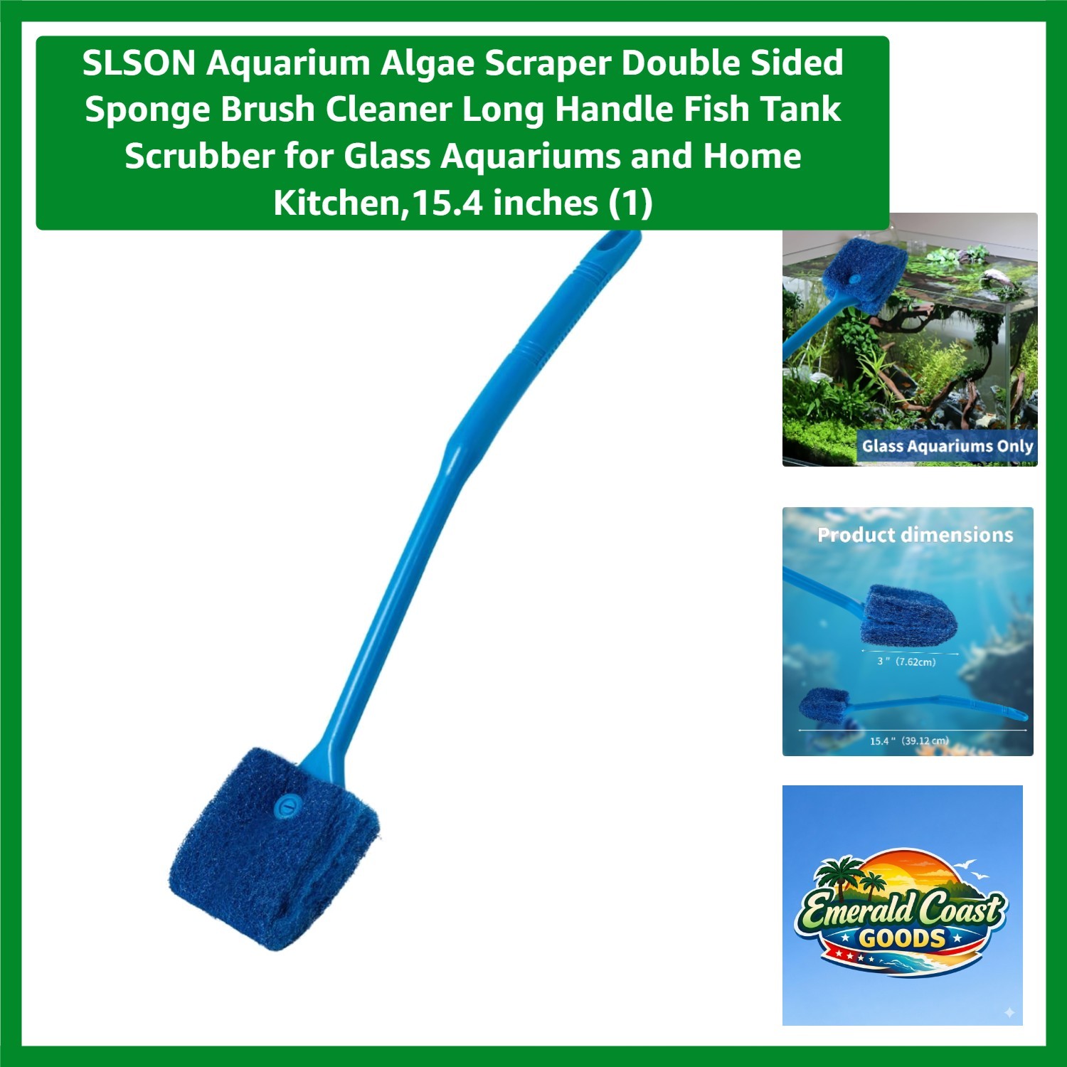 Effortless Aquarium Cleaning Brush - Double-Sided for Glass Tanks (15.4 inches)