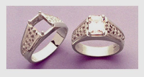 9x7mm Octagon Gent's Mesh Style Sterling Silver Pre-Notched Ring Setting Size 10