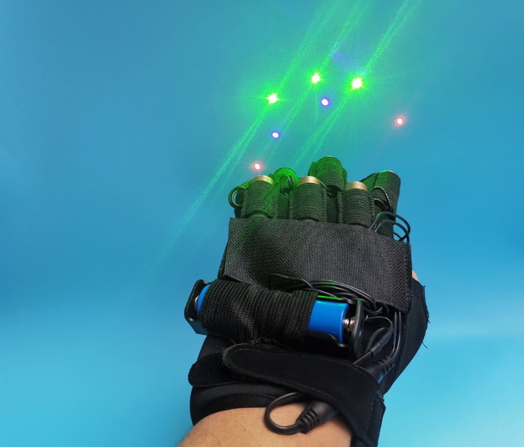 3 Green+2 Red+2 Purple multi-LED laser gloves for stage performance