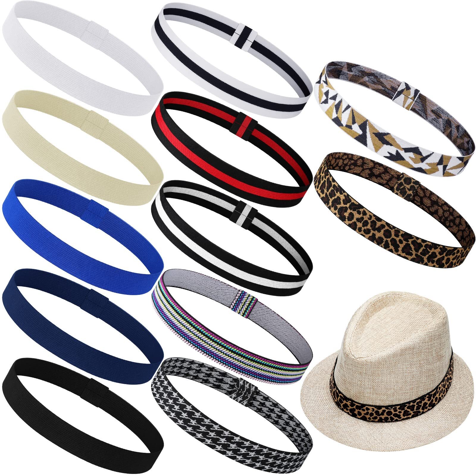 12 Pieces Stretchable Hat Band Ribbon Panama Hat Band Western Cowboy Hat Band...
