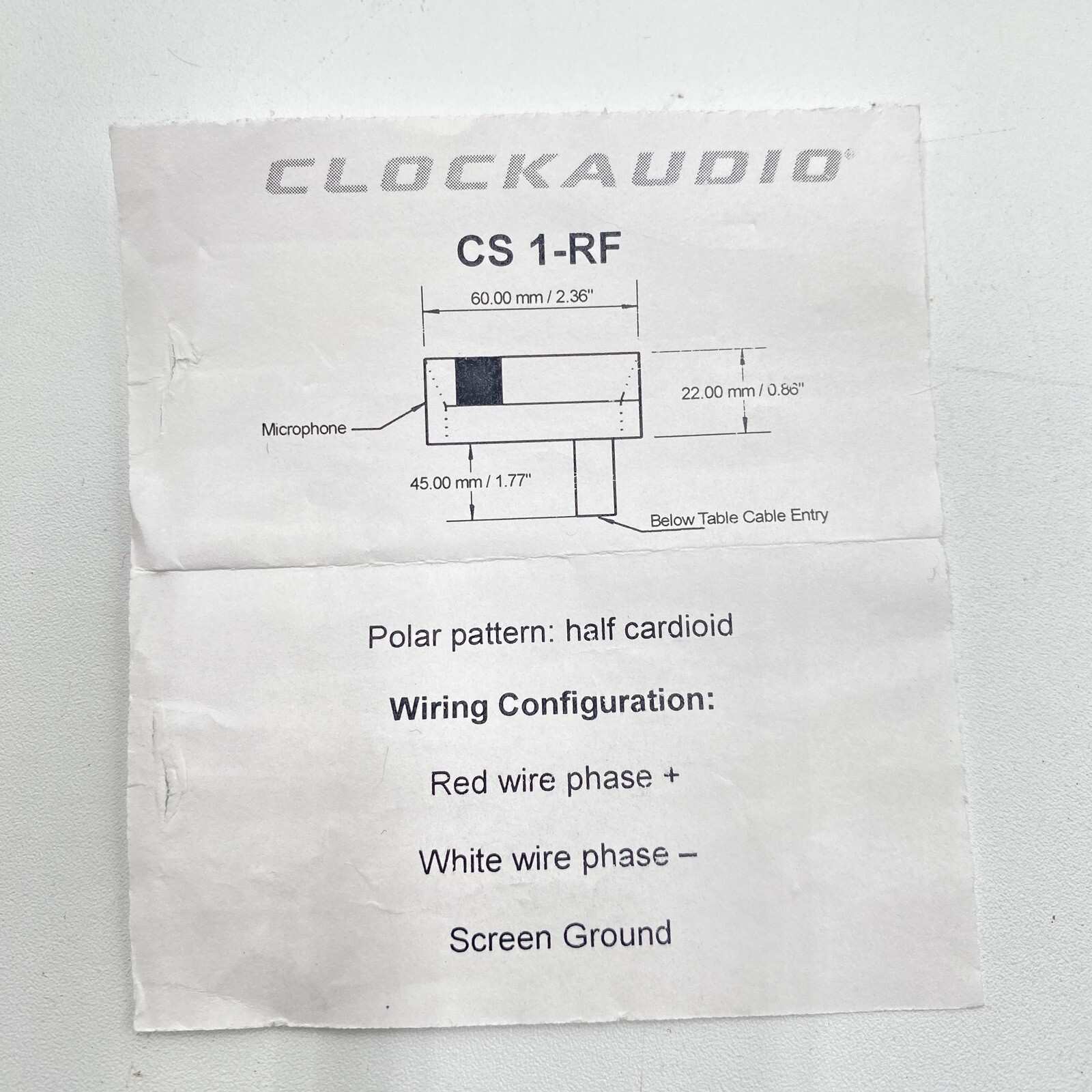 Clock Audio CS 1N-RF 1 Element Boundary Layer Microphone Nickel Finish Free Ship