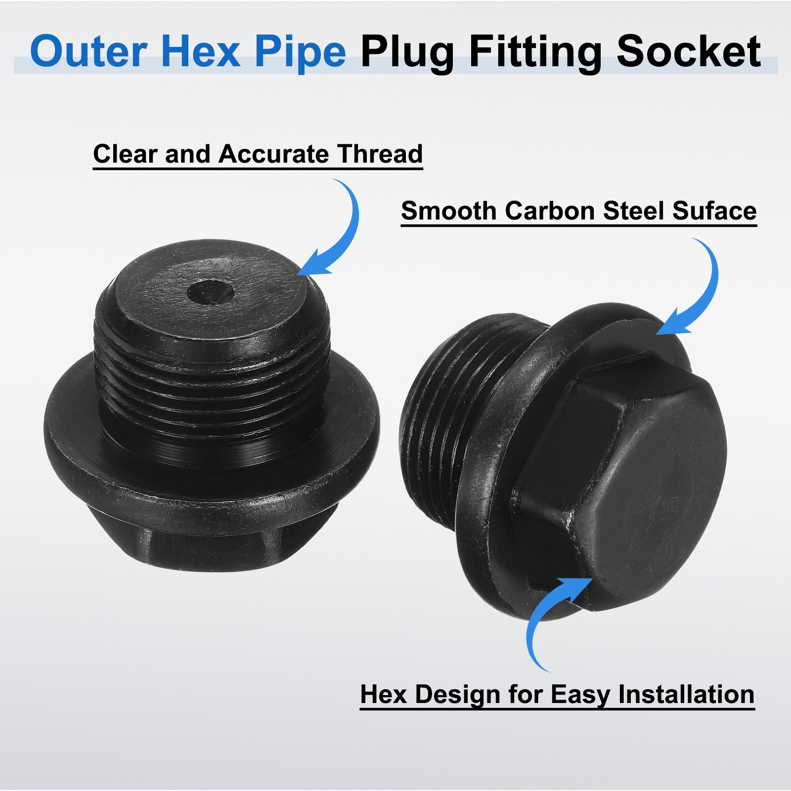 6Pcs M24x1.5 Carbon Steel Male Thread Outer Hex Pipe Plug Fitting Socket