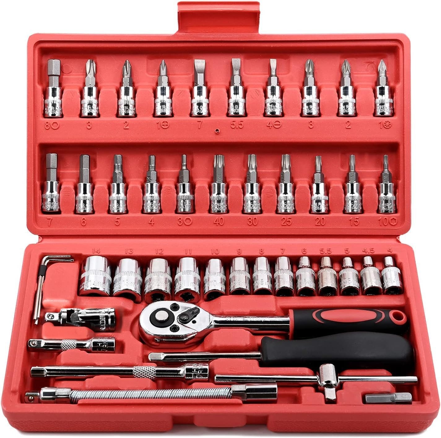 Comprehensive 46-Piece Metric Socket Set with Ratchet & Extensions for Mechanics